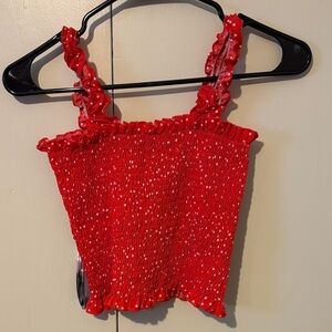 Red Polka Dot Smocked Top